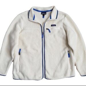 Patagonia Women's Retro Pile Fleece Jacket XL Cream Natural Blue Trim 22795